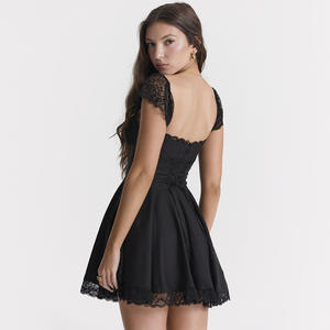 Bianco dolce <span class=keywords><strong>principessa</strong></span> pizzo a doppio strato da <span class=keywords><strong>donna</strong></span> abbigliamento di lusso con pieghe incrociate un <span class=keywords><strong>abito</strong></span> Casual di linea - Product Image 4