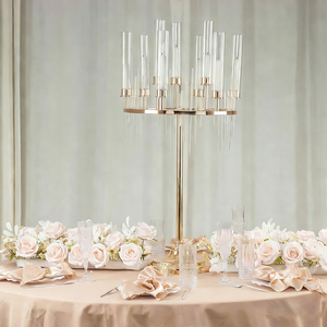 Candelabro LANJO de Lujo Dorado con 9 Brazos, Pantalla de Cristal y Base Metálica, Centro de Mesa para Bodas, 50x93cm - Product Image 5