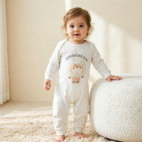 En gros, Combinaison bébé en coton doux à épaules tombantes, manches longues, imprimé ours, entrejambe à boutons-pression, pour usage quotidien