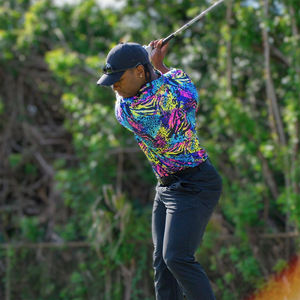 T-shirt de golf pour homme de luxe avec logo personnalisé pour polos, extensible dans les 4 sens, 92% polyester, 8% élasthanne, motif imprimé surdimensionné - Product Image 4