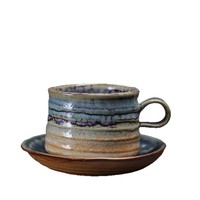 Ensemble tasse à café en céramique petite capacité avec soucoupe, tasse à expresso pour le thé de l'après-midi, glaçure vintage effet four, tasse de petit-déjeuner transfrontalière
