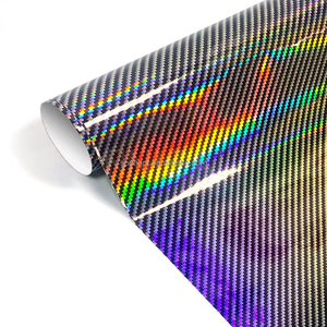 Nueva llegada de fibra de carbono láser con respaldo de papel negro/amarillo/rojo/azul/plata envolturas de Pvc DE ALTO polímero película de vinilo para coche Envoltura automática - Product Image 1
