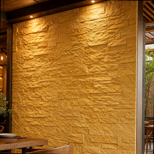 WYRAX Pannello Murale in Finta Roccia PU Effetto Arenaria Oro <span class=keywords><strong>Ocra</strong></span> 600x600mm per <span class=keywords><strong>Pareti</strong></span> Decorative di Ristoranti, Facile Installazione, Bassa Manutenzione - Product Image 2