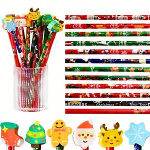 Crayons promotionnels en bois à thème de Noël avec gomme intégrée pour enfants et écoliers, personnalisables - Product Image 4