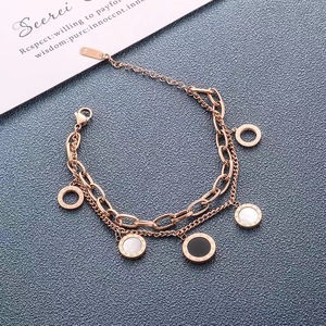 Bracelet en acier inoxydable noir et blanc avec chiffres romains, double bracelet en acier inoxydable pour femmes - Product Image 3