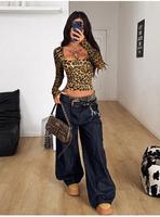 Crop top vintage Y2K pour femmes, imprimé léopard, manches longues, col carré, coupe ajustée, streetwear, top sexy tendance, personnalisé