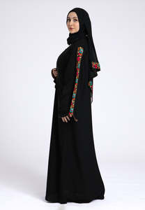 Kimono musulman modeste à devant ouvert avec broderie colorée, Kaftan islamique de Dubaï, style ethnique, Abaya noire - Product Image 2