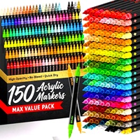 150 marqueurs de peinture acrylique à double pointe, stylos de peinture, marqueurs de dessin pour textile, roche, verre, bois, papier, céramique, toile, bricolage