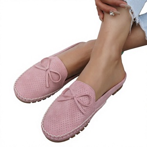 <b>Bow</b> Decor Perforated Mule Loafers Women Slip on Flat <b>Shoes</b> Breathable Casual Flats - Product Image 3