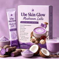Latte aux champignons Ube pour l'éclat de la peau, marque privée, avec Ube, collagène marin, L-Glutathion et champignons adaptogènes