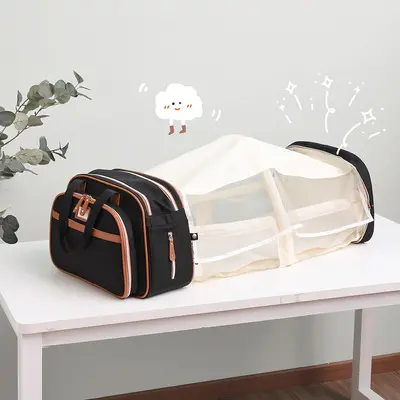 Wholesale multifunctional mummy diaper bag large capacity travel duffel bag folding mommy baby diaper tote bag with sleeping bed