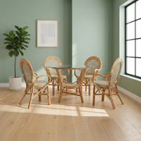 Ensemble de salle à manger Bali Bistro en rotin, chaises élégantes et confortables tissées à la main, table, meubles de salle à manger pour appartement, design antique asiatique, durable