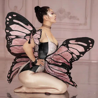 Bodysuit pour femmes rose avec ailes de papillon et strass Costume de danse sexy Justaucorps Club Showgirl Stage Performance Wear