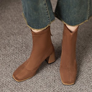 Stivali da Donna con Punta Quadrata in Camoscio Tacco Alto Moda Invernale Nuovi Stivali Snellenti con Cerniera Posteriore Taglia Grande Elasticizzati - Product Image 3