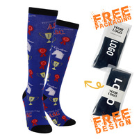 Chaussettes de football personnalisées en jacquard, hauteur genou, avec emballage personnalisé, design graphique, chaussettes de sport à compression