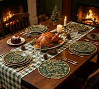 Nappe de table de Noël verte en PVC, imperméable, résistante à l'huile, essuyable, réutilisable, écologique, antidérapante, pour les fêtes, les dîners, la maison, la cuisine