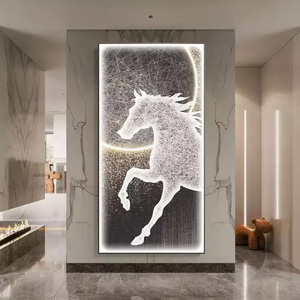 Décoration murale LED, peinture sur verre, motif <span class=keywords><strong>cheval</strong></span>, style luxueux, peinture unique sur verre trempé, décoration murale en porcelaine de cristal - Product Image 1