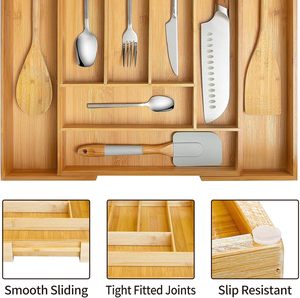 Room Expandable Rectangle Bamboo <b>Drawer</b> <b>Organizer</b> for <b>Kitchen</b> Utensils Cutlery Tableware-Multifunction Silverware Holders Trays - Product Image 4