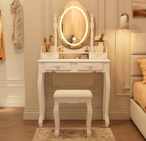 Tocador plegable portátil blanco moderno, juego de taburetes de maquillaje con lámpara Led inteligente, espejo cosmético, muebles de dormitorio - Product Image 6