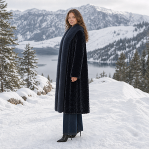 Cappotto Lungo in Vera Pelliccia di <span class=keywords><strong>Visone</strong></span> Nero di Alta Qualità per Donna, Elegante e Lussuoso, <span class=keywords><strong>con</strong></span> Colletto in Pelliccia di Volpe - Product Image 2