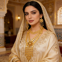 Ensemble de bijoux Hongyue de luxe plaqué or 24 carats, motif floral arabe, avec pampilles, collier long et boucles d'oreilles pour femme, idéal pour mariage et soirée