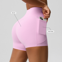 Shorts de sport et de fitness pour femmes, couleur unie, taille haute, coupe ajustée, effet push-up, pour yoga et cyclisme, vente en gros