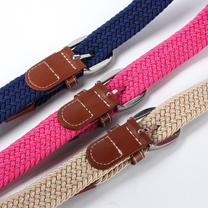Woven <b>Elastic</b> Waist <b>Belt</b> Polyester Cotton Pin Buckle Casual Artistic Retro Style Unisex <b>Belts</b> Pink Navy Blue Brown Beige - Product Image 3