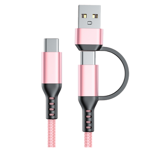 Mới 2-trong-1 bện <span class=keywords><strong>USB</strong></span> Loại-A + C để Loại-C PD 60W + 10W nhanh chóng sạc cáp bền bện PD nhanh chóng sạc cáp - Product Image 1