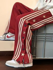 Vente chaude rouge boutonnage pantalons décontractés hommes nouvel été lâche rayures droites jambe large pantalons de survêtement marque de mode Port Style pantalon - Product Image 3