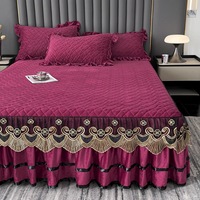 Parure de lit en microfibre polyester de haute qualité, style européen, avec jupe de lit matelassée en coton et dentelle, et jupe plissée