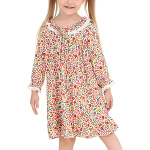 Vestido Floral Personalizado para Niñas Pequeñas, Manga Larga, Corte Holgado, Cuello con Lazo, Estilo Casual, Tallas 2-5 Años - Product Image 1
