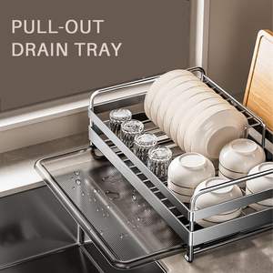 Supports à vaisselle en acier inoxydable avec plateau de vidange au-dessus de l'évier Égouttoir à vaisselle pour petits espaces Durable pour évier de comptoir de cuisine - Product Image 2