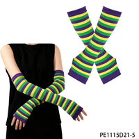 PESENAR Gants longs rayés sans doigts, accessoires de costume de carnaval du Mardi Gras pour déguisement de fête