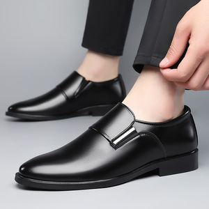 Men Genuine Leather Loafers Pointed <b>Toe</b> Slip-On Soft Rubber Outsole Wedding Dress Shoes Autumn Solid Color Business Formal Wear - Product Image 2