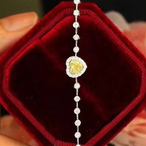 Xinfly - Pulsera de Oro de 18K con Forma de Corazón y Zafiro Amarillo Natural, Joyería Fina para Parejas, Amor Eterno 520 - Product Image 5