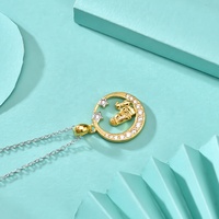 GN39 Collier Pendentif Chien Animal Mignon en Argent Sterling S925 avec Cristal Lune Étoile, Bijoux pour Femmes Filles, Cadeaux d'Anniversaire, Accessoires