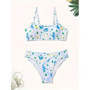 Traje de Baño de Verano para Niñas, Personalizable, con Estampado Floral, Conjunto de 2 Piezas, Top sin Mangas y Pantalones Cortos, Servicio OEM Disponible - Product Image 2