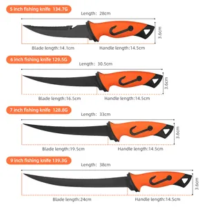 Serie de cuchillos de pesca, cuchillo de filete de 5 pulgadas con afilador Hoja de acero inoxidable 5CR15, incluye funda de PP