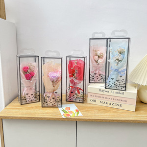 Boîte transparente, mini bouquet de roses artificielles préservées, fleurs séchées Baby Breath, cadeau de mariage ou de la Saint-Valentin, vente en gros - Product Image 2