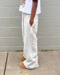 Özel Y2k rahat koşu pantolonları geniş bacak fişekleri Baggy <span class=keywords><strong>Sweatpants</strong></span> şerit bant yan örme nakış pamuk ter eşofman altları - Product Image 4