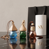 Diffuseur de voiture en verre dépoli taillé en diamant de 10 ml, flacon carré désodorisant avec bouchon en bois et corde de suspension