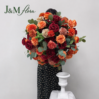 Boule de fleurs artificielle en soie bordeaux et orange, faite à la main, de haute qualité, style classique, centre de table pour mariage, décoration de table pour événements, hôtels et fêtes