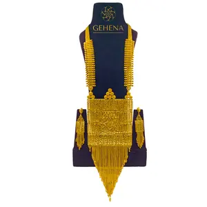 5 גרם 24K מצופה זהב ארוך שרשרת סט עגיל קולייר דה לוקס Bijoux פלאק או Africaine אנסמבל Femme Indienne תכשיטים