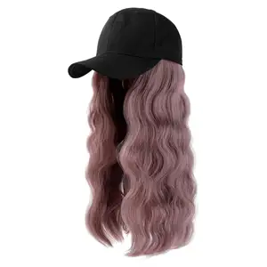 Vente en gros de perruque de cheveux à ondulations longues pour femmes filles à la mode chapeau une pièce perruque de casquette de baseball