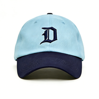 Gorra de Béisbol de 6 Paneles Azul Claro con Estampado de Leopardo, Visera Azul Marino, Bordado Gótico D, Ajustable, Unisex, de Algodón, Estilo Dad Hat, para Hombre y Mujer, Streetwear