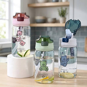Meka Md143 520ml Eco-Friendly Plastic Sports <b>Water</b> <b>Bottle</b> Cute Cartoon Kids <b>Bear</b> Straw Cup Boiling <b>Water</b> Safe School Camping - Product Image 3
