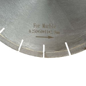 Lame de scie diamantée Jingu 250 mm pour marbre, soudée au laser, qualité industrielle, OEM, <span class=keywords><strong>17</strong></span> TPI, bord de 11 mm, garantie 1 an, coût réduit de 30 % par <span class=keywords><strong>dalle</strong></span> - Product Image 5