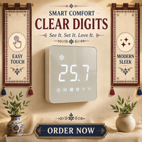 Thermostat mural carré TC88 à double couleur flexible avec écran tactile LED pour CVC, économie d'énergie, contrôle interverrouillable pour unité de ventilo-convecteur