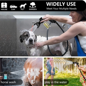 Brosse de nettoyage pour animaux de compagnie en plastique, design moderne, 8-en-1, pistolet à eau multifonction, distributeur de shampoing, facile à nettoyer, pour chiens et chevaux - Product Image 2