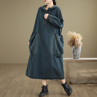 Nouvelle robe décontractée à capuche pour femme, style rétro, coupe ample et amincissante